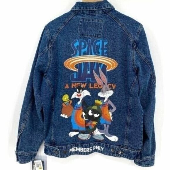 Members Only Jackets & Blazers - Members Only Looney Tunes Space Jam Denim Jean Bugs Bunny Medium Jacket NWT